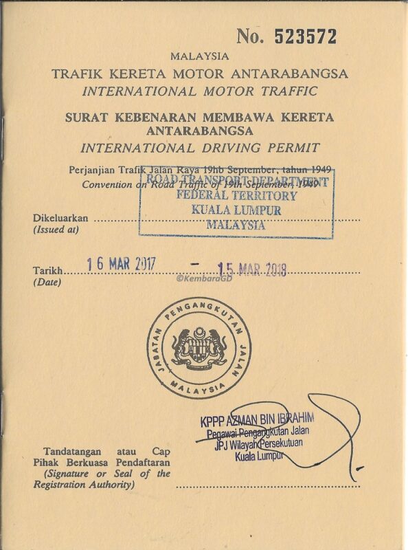International Driving Permit from Malaysia, valid for driving in Japan under the 1949 Geneva Convention – Kartzilla Go Kart