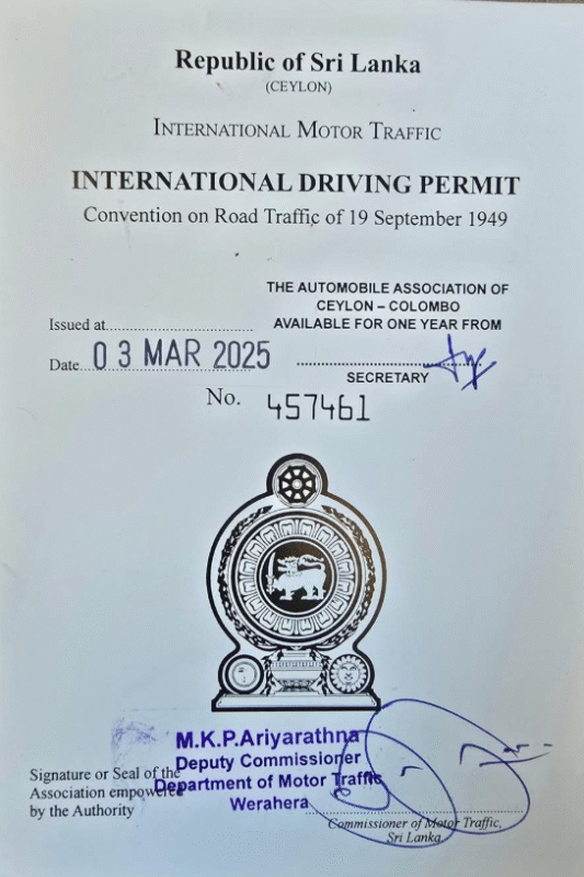 International Driving Permit from Sri Lanka, valid for driving in Japan under the 1949 Geneva Convention – Kartzilla Go Kart